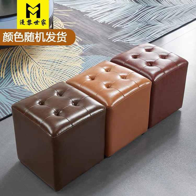 2024家用皮凳子换鞋凳茶几凳矮凳简约进门凳实木软包坐墩方形凳子
