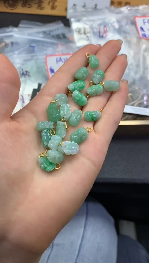 【闪购商品】翡翠挂件18K金镶嵌FA236 翡翠貔貅多样性发其一赠皮绳