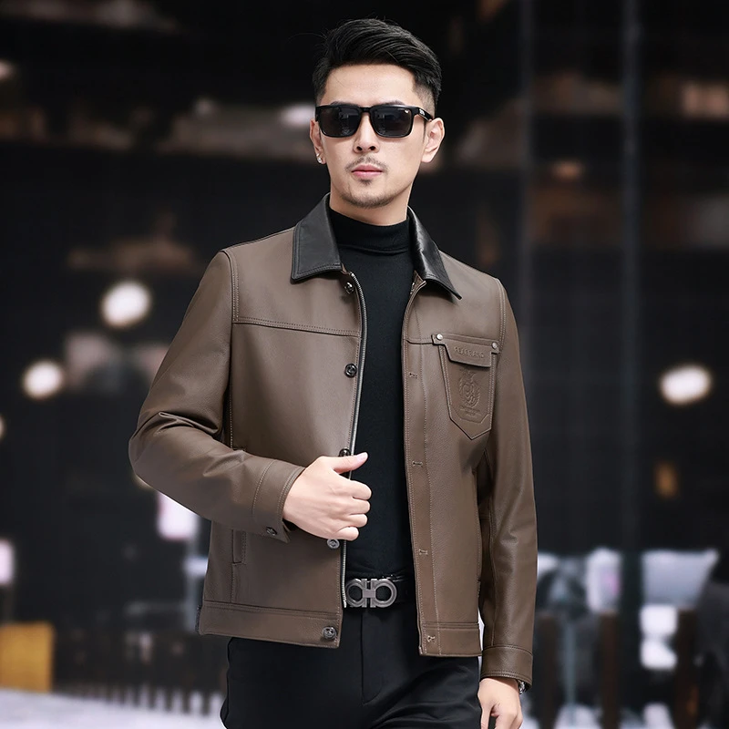 海宁秋冬季新款男士真皮头层牛皮皮衣高级复古翻领休闲潮流皮夹克