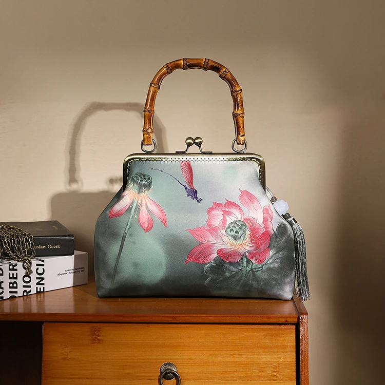 【粉丝团福】荷亭初雨古风包荷花旗袍中国风斜跨大容量手提包百搭