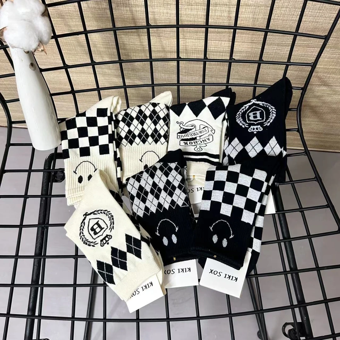 045韩系黑白袜百搭休闲女袜潮流