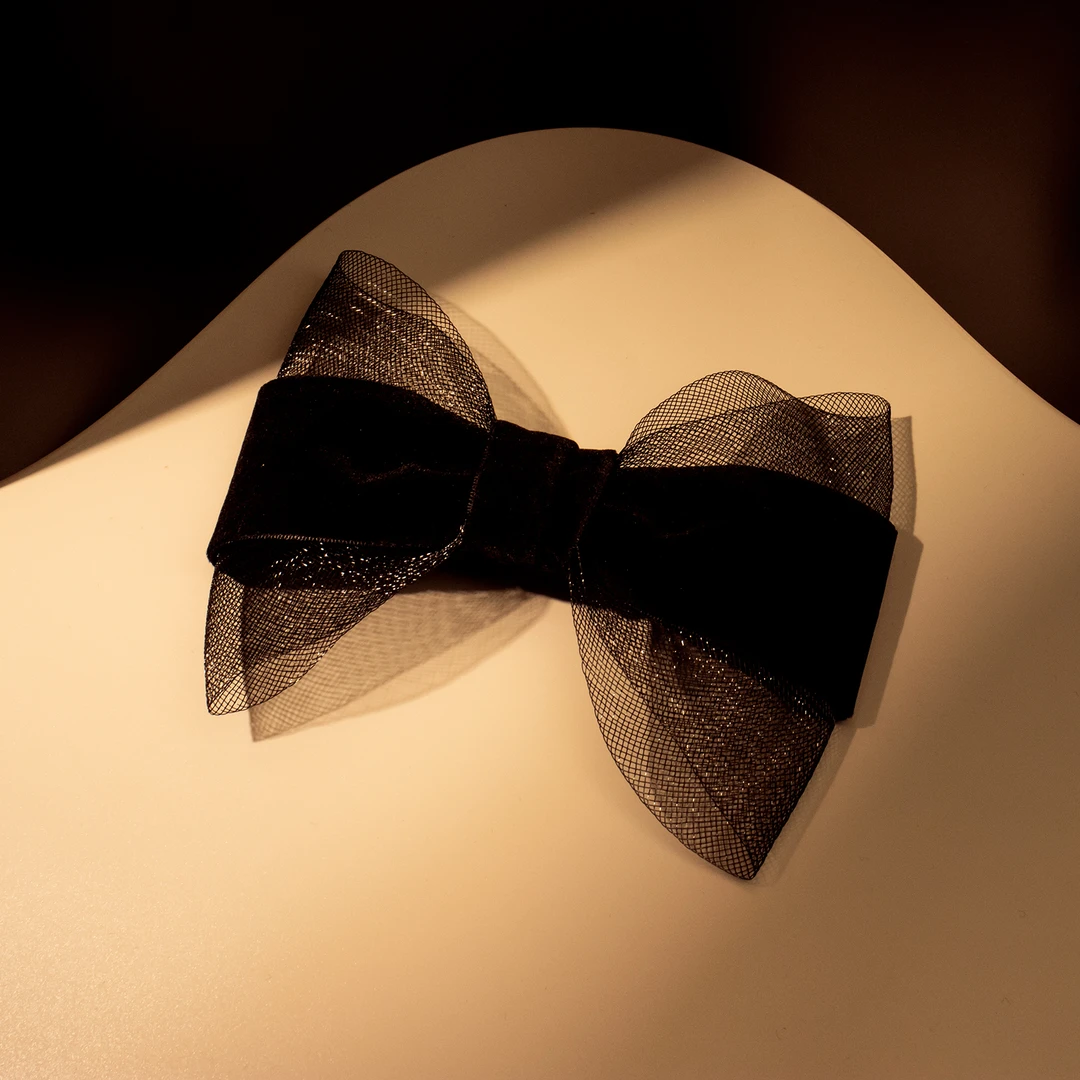 美*【J*F】重工网纱蝴蝶弹簧夹#0340时尚优雅黑色网红发夹