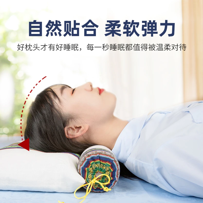 全荞麦壳颈椎修复牵引单人枕头套装护颈养生舒适荞麦皮填充老粗布