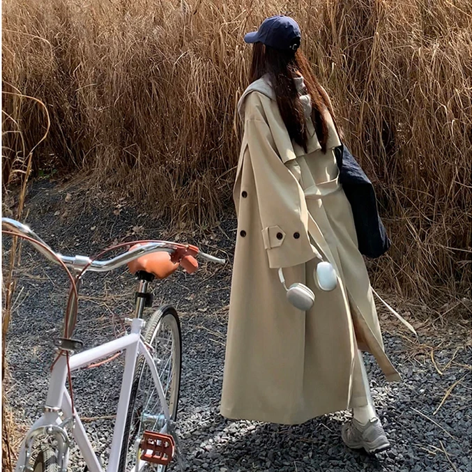 红人馆卡其色风衣外套女款2024新款春秋长款英伦风气质高级感大衣