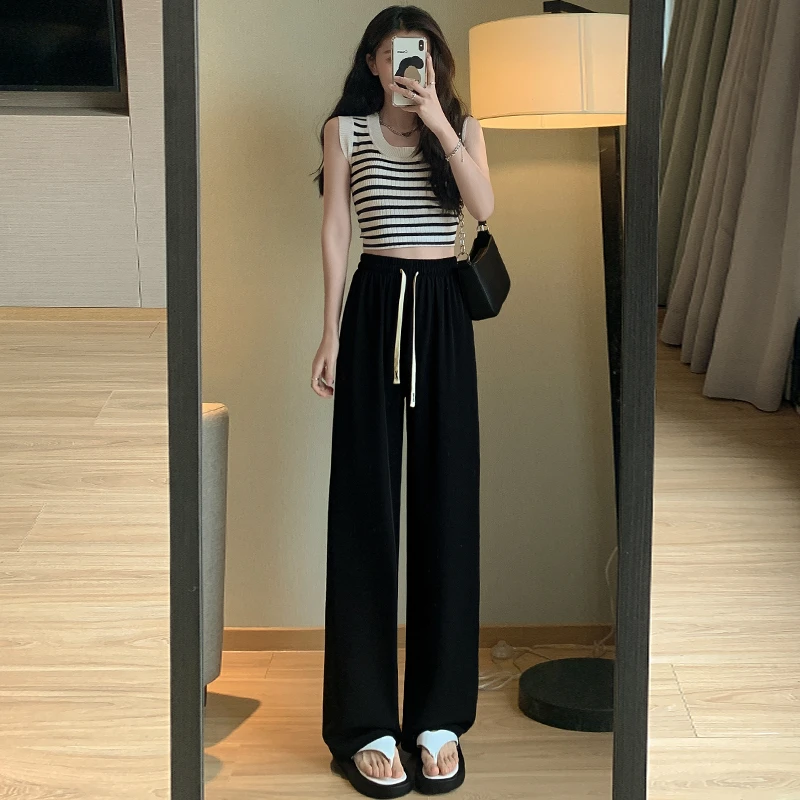 冰丝阔腿裤女夏季薄款高腰垂感2025新款拖地直筒秋季凉凉防蚊裤子