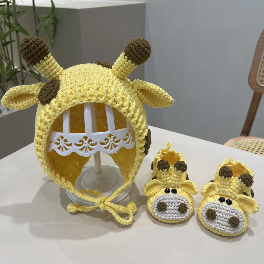 长颈鹿婴儿鞋帽套装diy钩针手工编织宝宝鞋子帽子毛线材料包自制