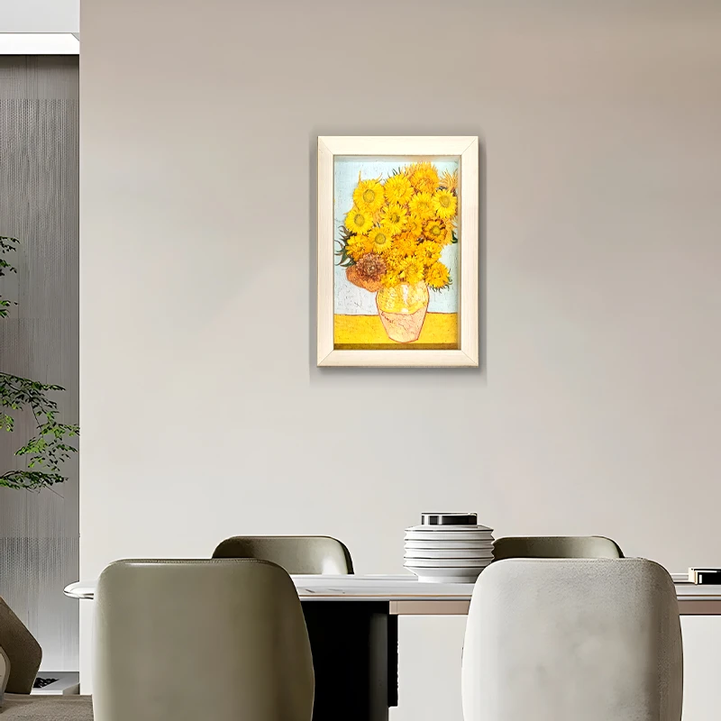 向日葵永生花立体实物装饰画 摆台 干花摆件 仿木框手工墙画 2333