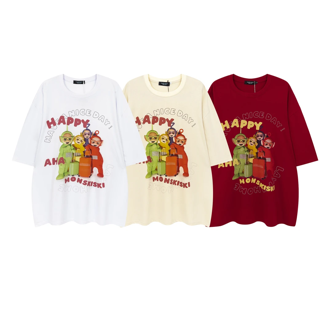 欧美潮牌卡通童趣印花短袖t恤男女休闲宽松bf情侣半袖ins