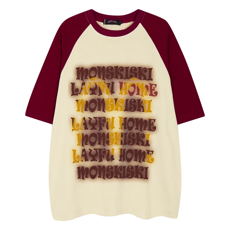 HALOISME麦门永存大M幻影字母插肩袖多巴胺糖果色圆领短袖T恤