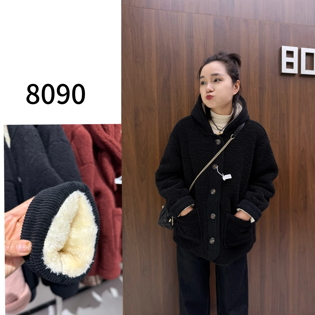 【8090暖居】冬款灯芯绒拼接韩系休闲加厚暖暖连帽外套NJ-52671