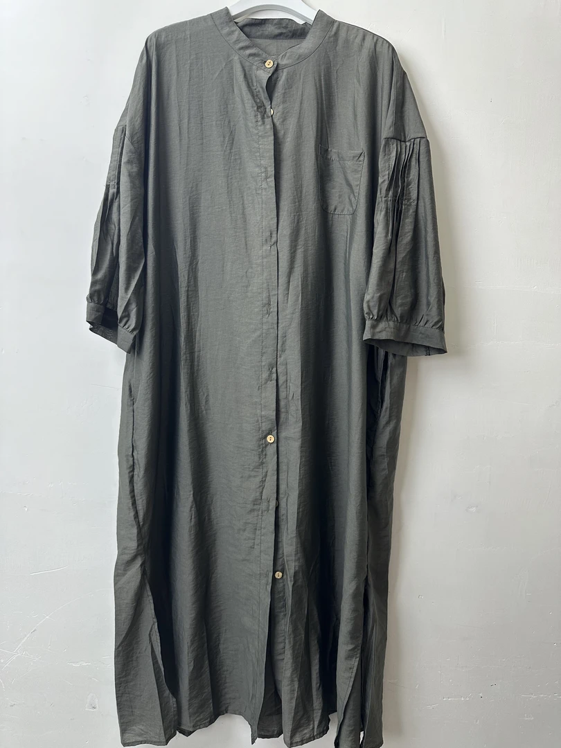 【流浪记媛媛】C21墨绿色夏季立领铜氨丝透气亲肤长款开衫女士均码