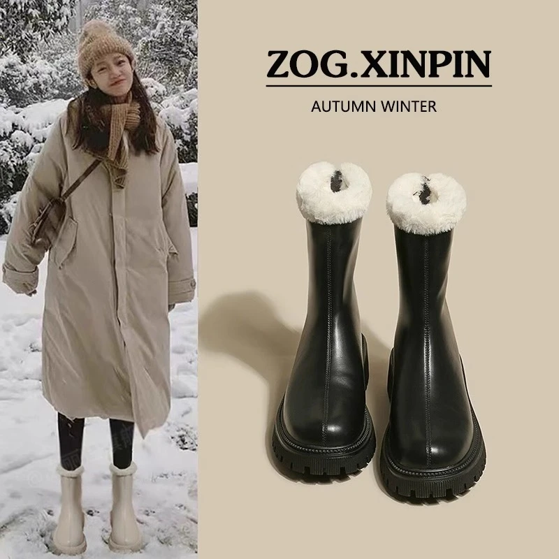 鞋大拿时尚大码短靴瘦瘦靴百搭加绒加厚马丁靴雪地靴女英伦风靴子