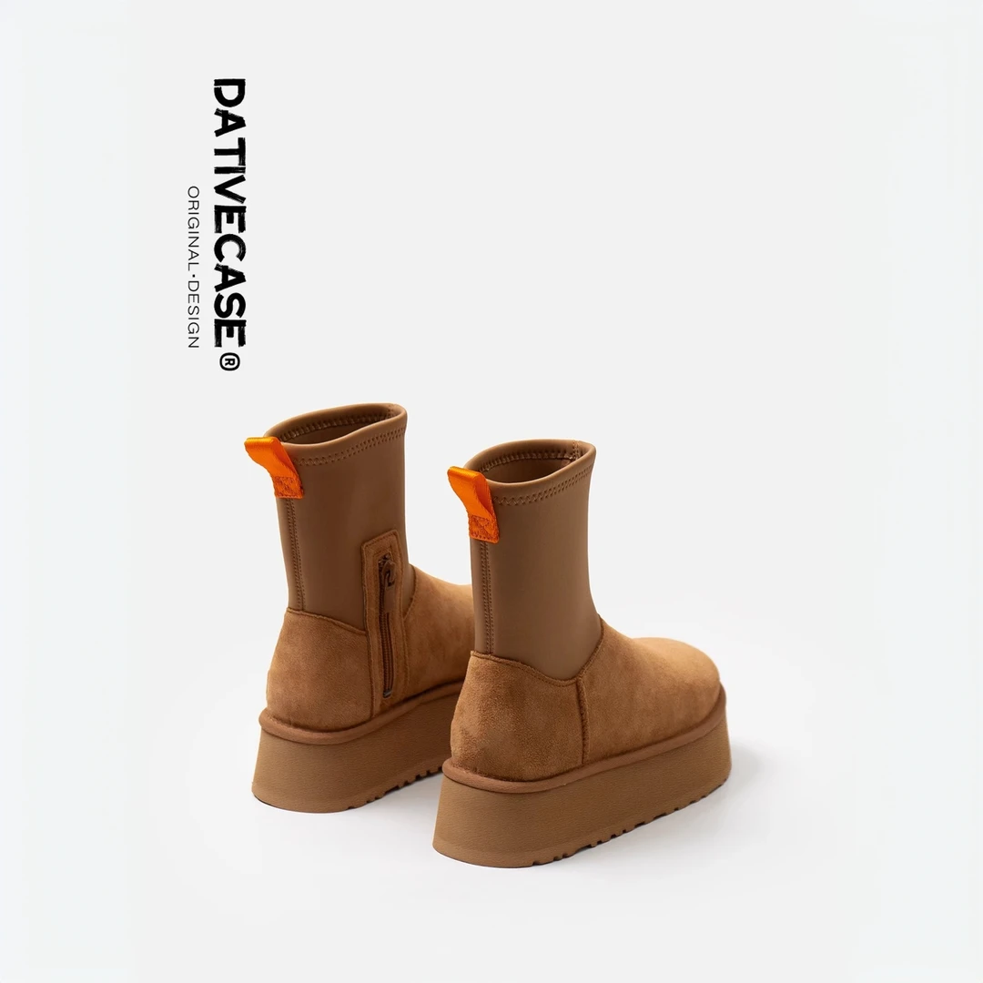 真皮雪地靴女2025年新款秋冬雪地靴厚底加绒铅笔弹力袜靴短靴棉靴