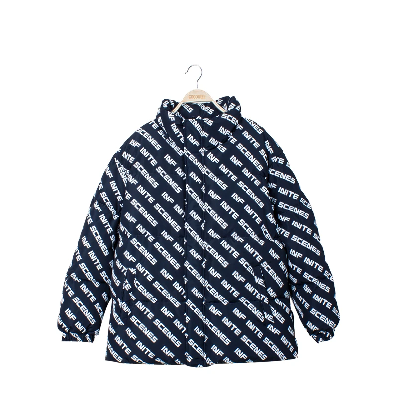 COCOTREE棵棵树男时尚冬季韩风日系女时尚全件字母印花立领羽绒服