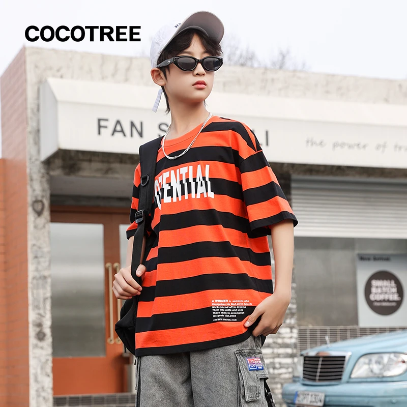 COCOTREE棵棵树夏季男童条纹印花圆领T恤1002