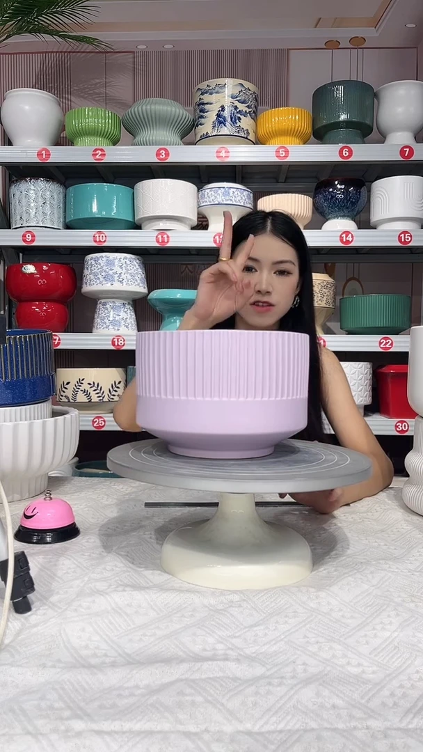 【闪购商品】陶瓷20CM以下高温陶瓷花盆-紫竖纹小20*14