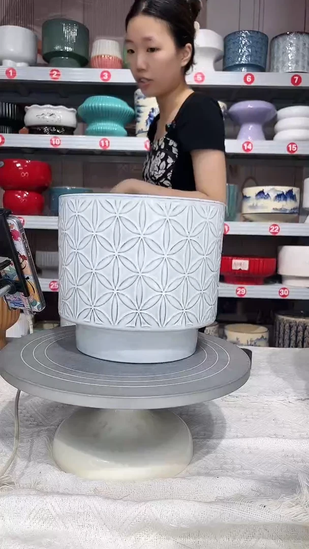 【闪购商品】陶瓷20CM以下高温陶瓷花盆*浅白雪20*19