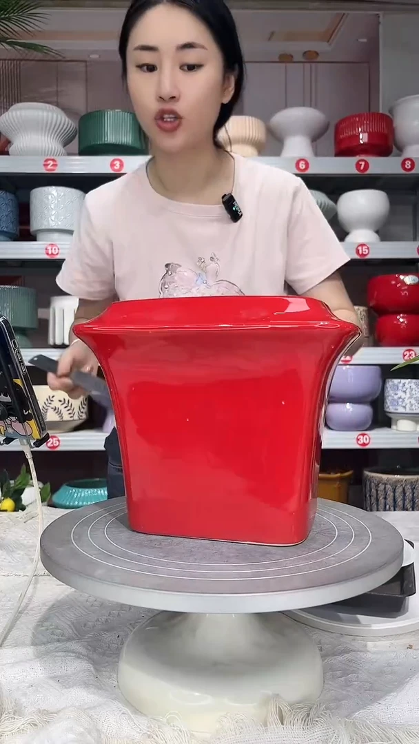 【闪购商品】陶瓷20CM以下高温陶瓷花盆-红方16*12*19.5