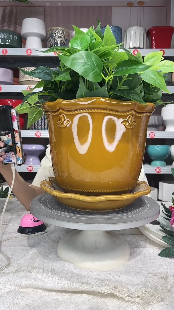 【闪购商品】陶瓷20CM以下高温陶瓷花盆-大棕花盆25*23