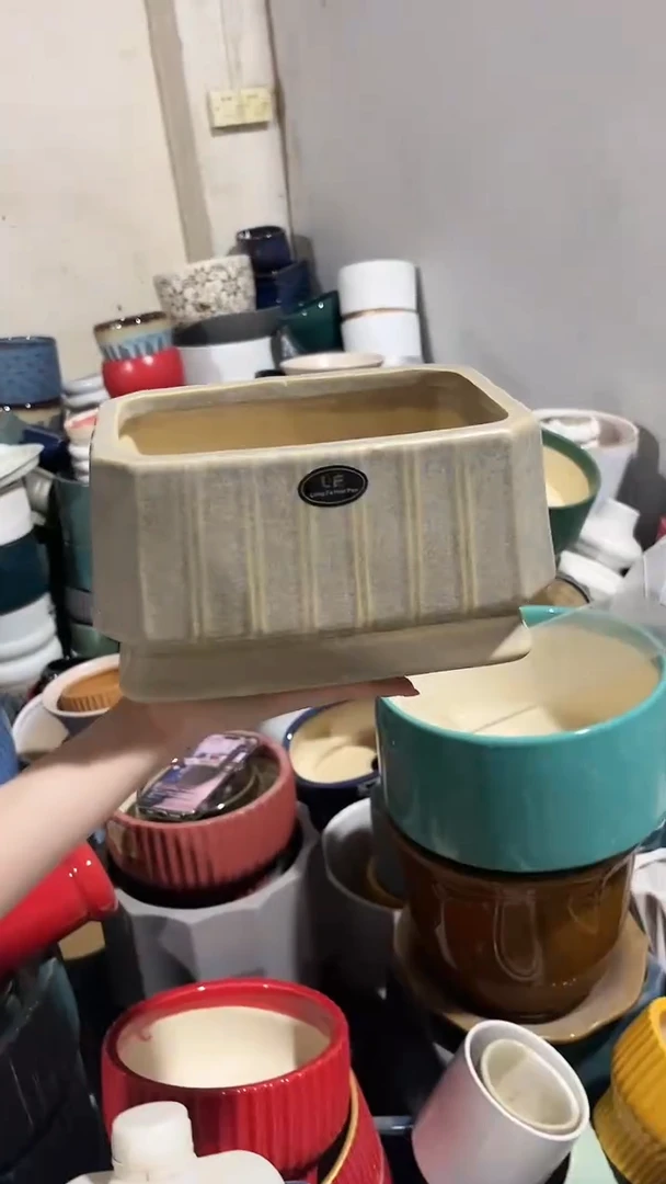 【闪购商品】陶瓷20CM以下高温陶瓷花盆-灰竖马槽小19*13*12