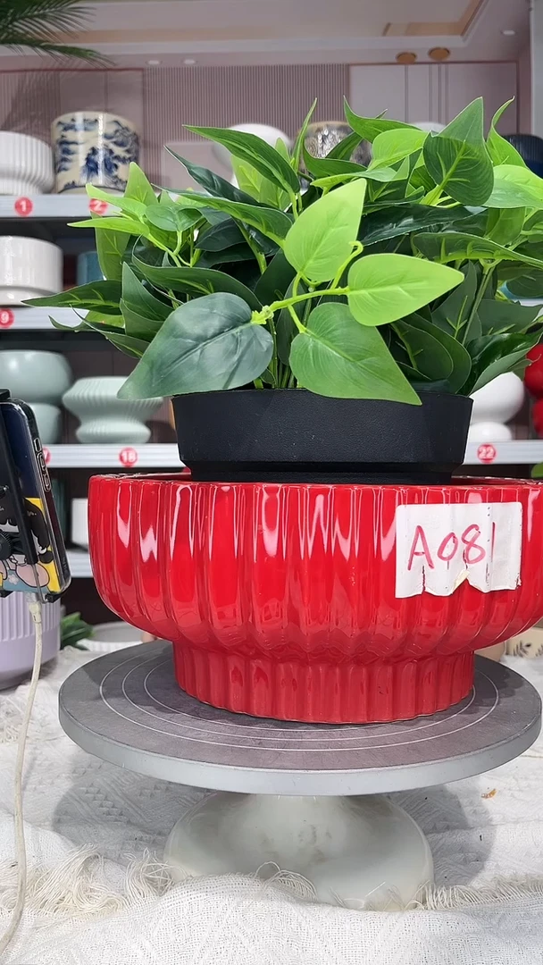 【闪购商品】陶瓷20CM以下高温陶瓷花盆-红竖大30*13