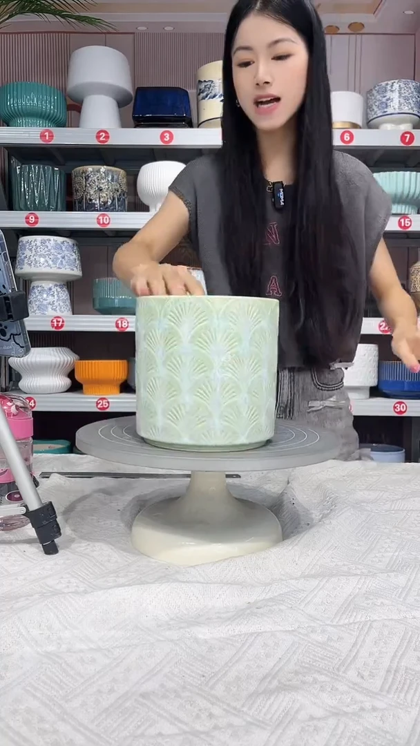 【闪购商品】陶瓷20CM以下高温陶瓷花盆-绿扇15*15