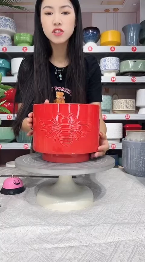 【闪购商品】陶瓷20CM以下高温陶瓷花盆-红蜜蜂20*16*瑕疵