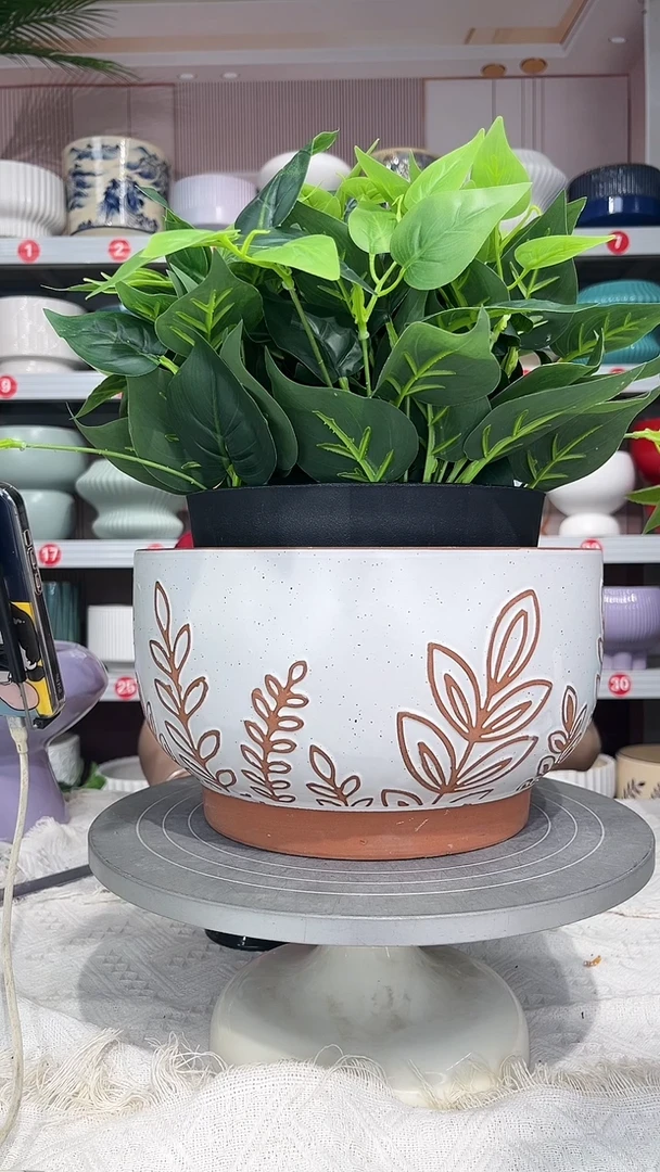 【闪购商品】陶瓷20CM以下高温陶瓷花盆-叶子25*15瑕疵