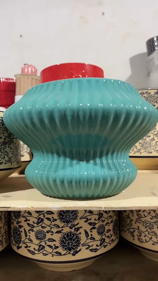 【闪购商品】陶瓷20CM以下高温陶瓷花盆-蓝飞碟大18*28*18