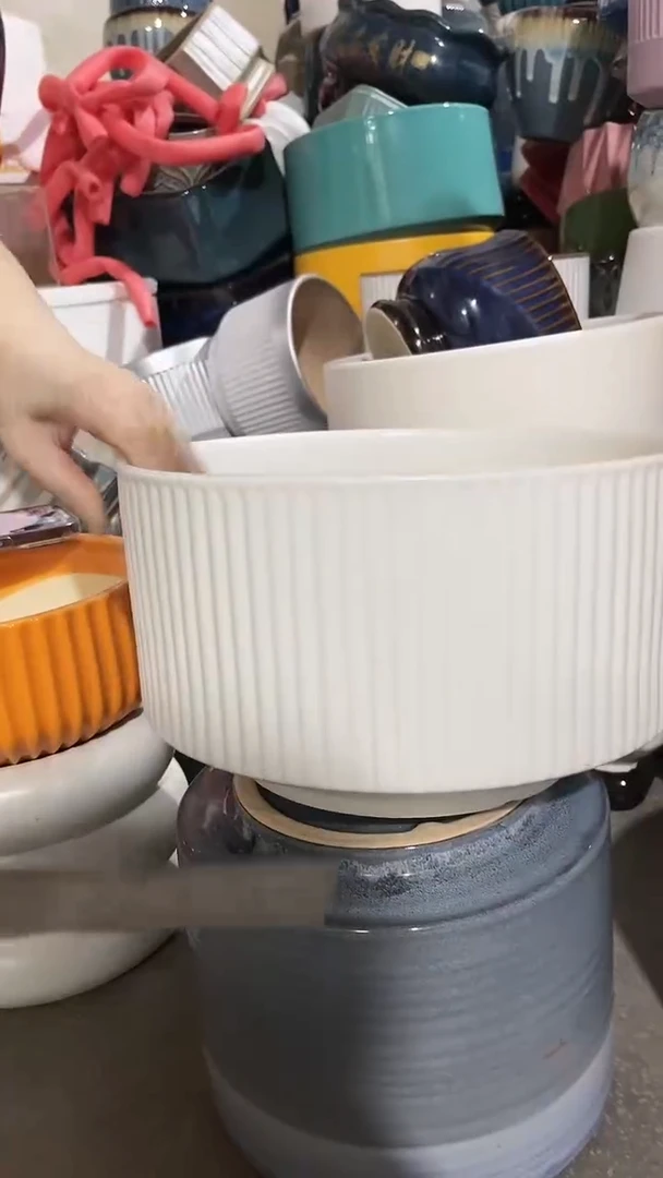 【闪购商品】陶瓷20CM以下高温陶瓷花盆-新白竖纹大25*15瑕疵
