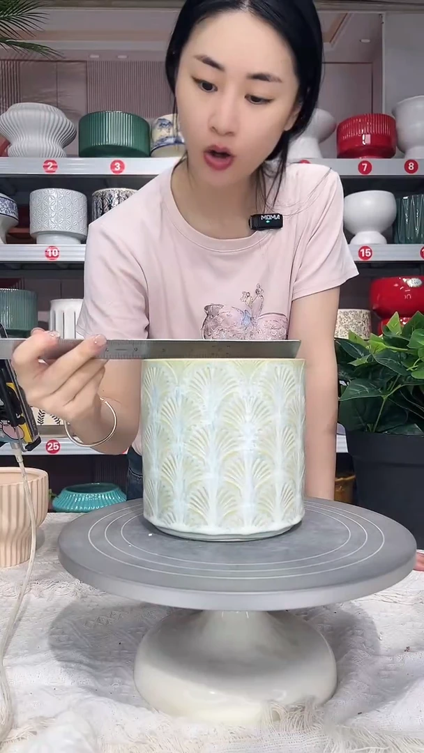【闪购商品】陶瓷20CM以下高温陶瓷花盆-绿扇15*15