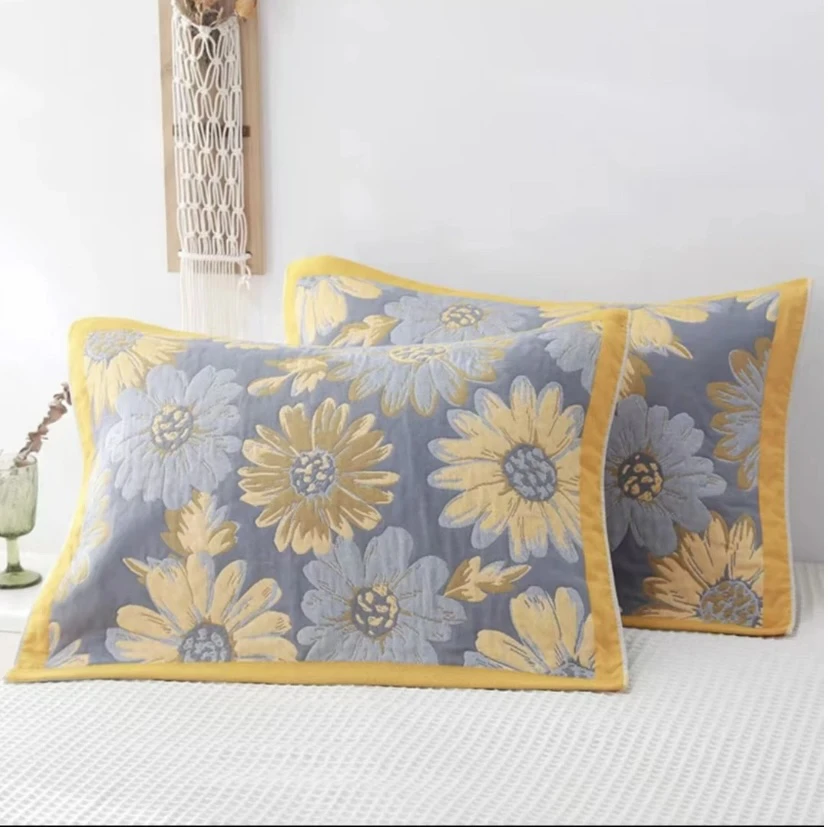 六层纱布枕巾花开浪漫52*78成人家用大号学生宿舍枕巾头巾一对装