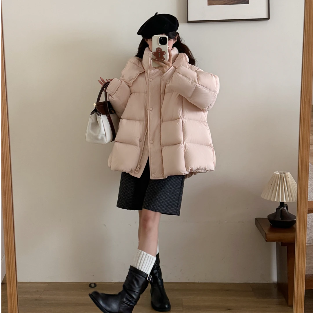 泡芙宽松加厚时尚百搭韩版显瘦洋气潮纯色保暖加绒加厚飒