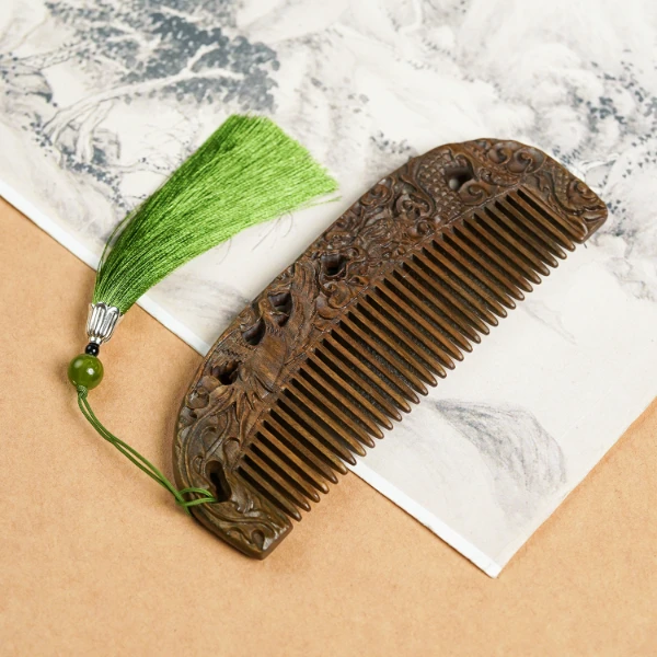 阿根廷绿檀龙凤木梳子按摩梳便携摆件梳子X