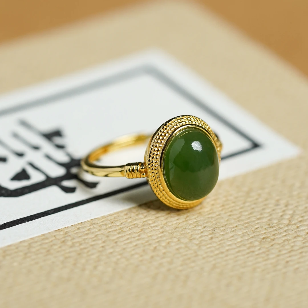 和田玉碧玉戒指文玩好物气质轻奢小众百搭国风优雅国潮高贵