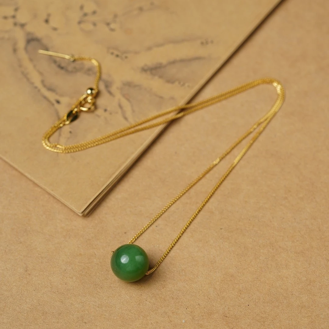 和田玉碧玉单珠吊坠挂脖12MM圆珠文玩好物小众饰品精致正宗收藏