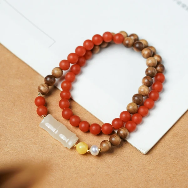 【18K】（夕雾）老山檀香水波纹沉水6MM竹节多圈手串