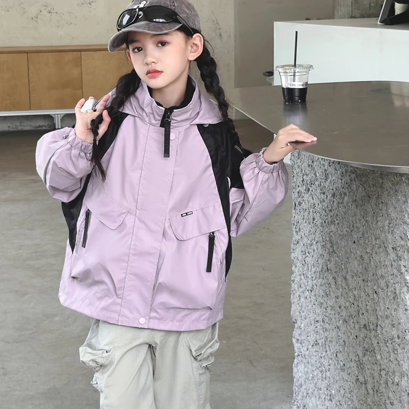 女童加绒外套春秋2025新款洋气时髦儿童秋装大童冲锋衣三合一秋冬