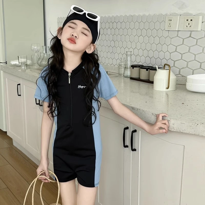 泳衣女童2025新款儿童洋气网红连体游泳衣12岁女孩10专业训练泳装