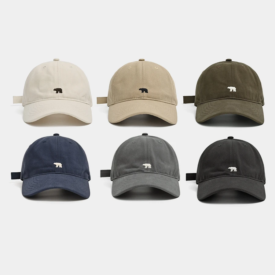 2024新款卡其色棒球帽宽帽檐显脸小女秋冬北极熊男款灰色鸭舌帽子