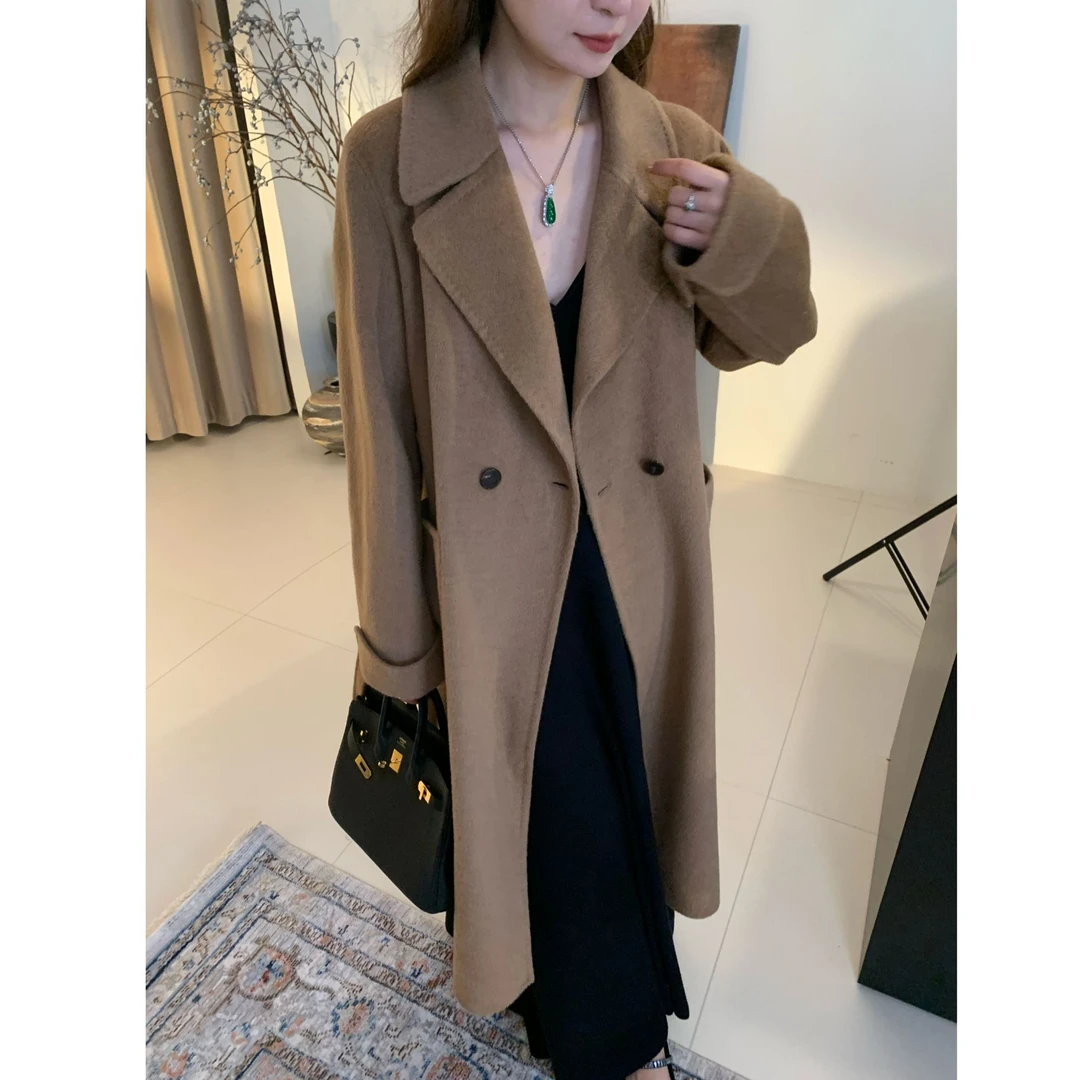 崔与熙/CUIXI【100骆驼绒】专柜驼色100骆驼绒气质网红宽松双面大衣