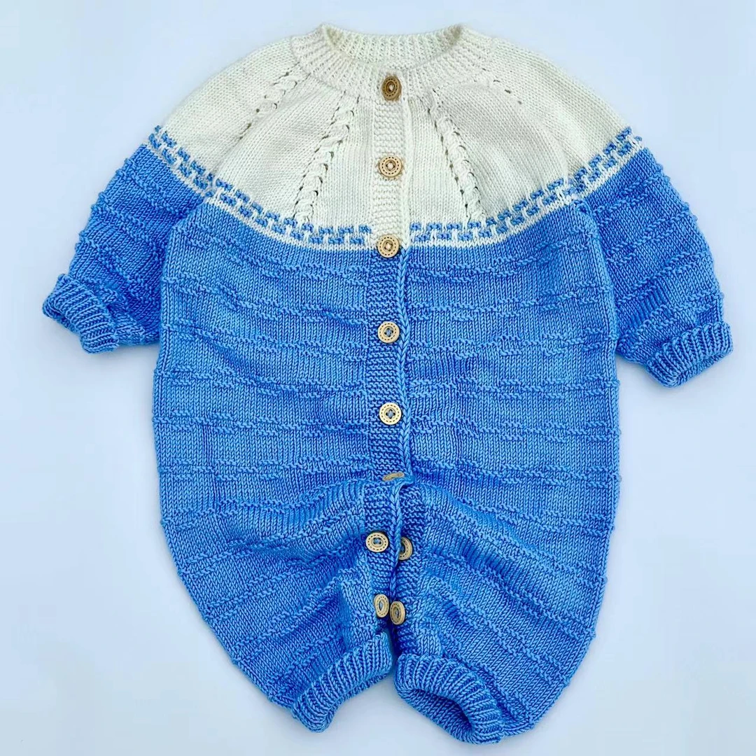 谷雨拼色款宝宝连体衣爬爬服DIY材料包送编织视频教程（不是成品）