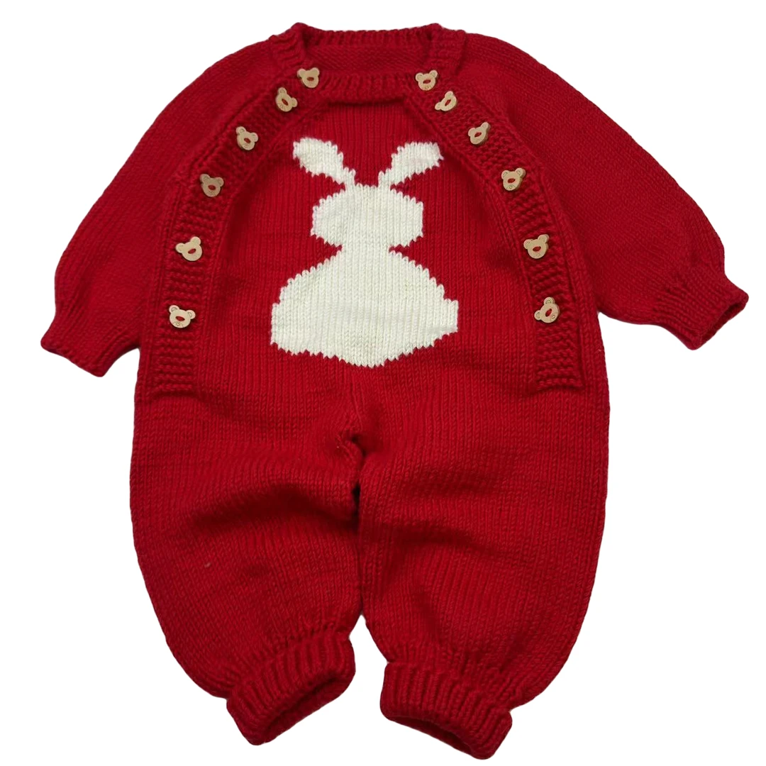 小白兔双排扣连体爬爬服婴幼儿DIY材料包送视频教程（非成品）