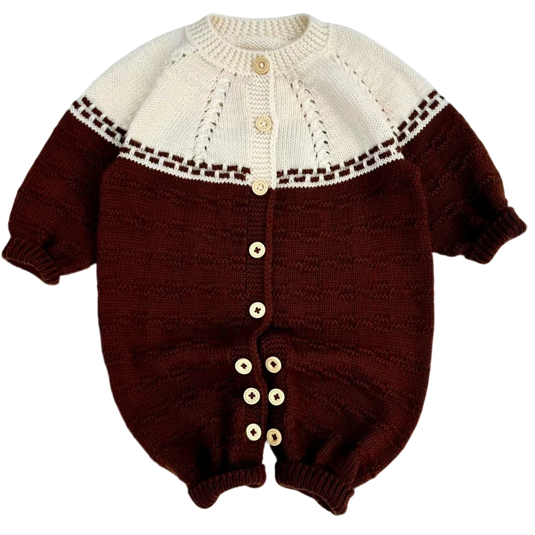 谷雨时尚拼色爬爬服连体衣毛衣材料包赠送视频教程（不是成品）