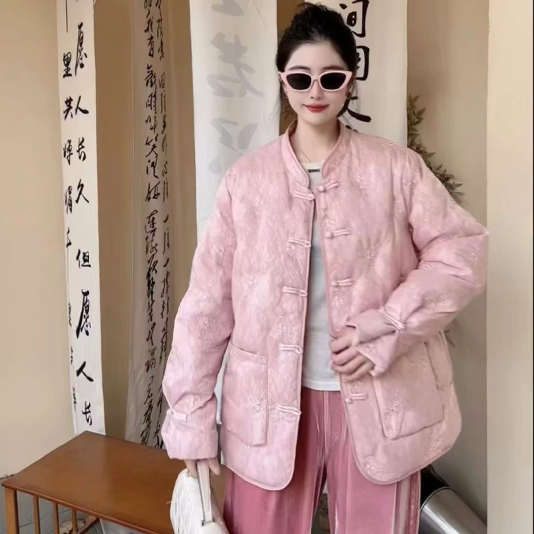 胖胖家*88293新款蕾丝国风盘口百搭显瘦羽绒服