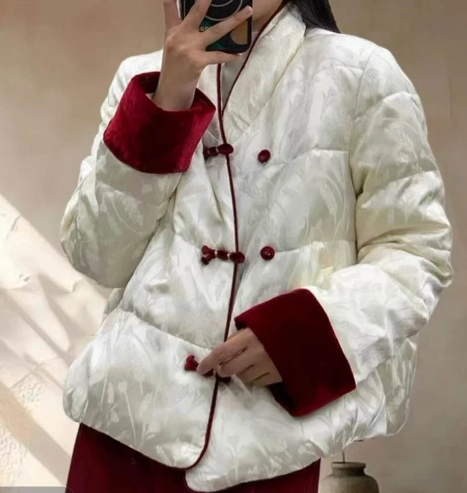 2024冬季新品新中式轻国风立领夹棉加厚提花上衣外套国风棉服