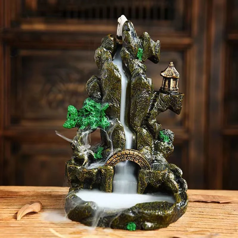 中式高山流水倒流香炉摆件中国风聚宝盆禅意香炉倒流天然香薰香料