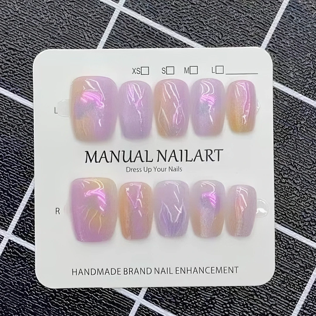 网红穿戴美甲浮雕极光紫色水母猫眼闪亮假指甲贴片可拆卸