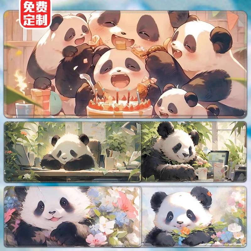 鼠标垫子可爱熊猫办公桌垫电脑桌垫笔记本电脑键盘垫学生书桌垫