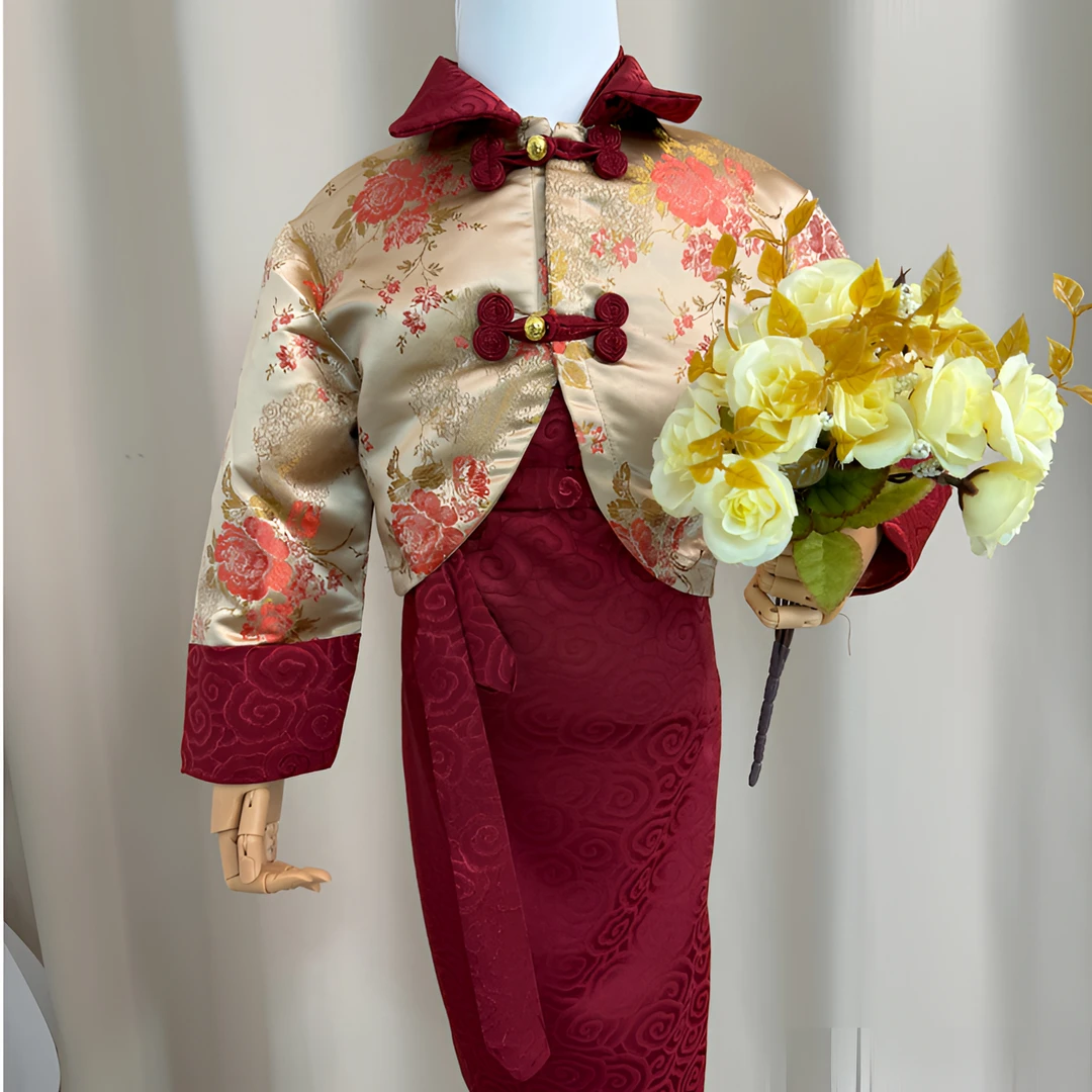 儿童藏式【扎西德勒】印花连衣裙两件套红色博拉裙女童民族风绣花